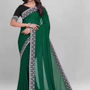Plain Georgette Saree Enhanced with Designer Lace Border