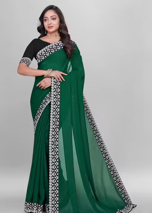 Plain Georgette Saree Enhanced with Designer Lace Border