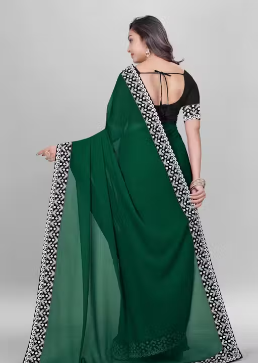 Plain Georgette Saree Enhanced with Designer Lace Border - Image 2