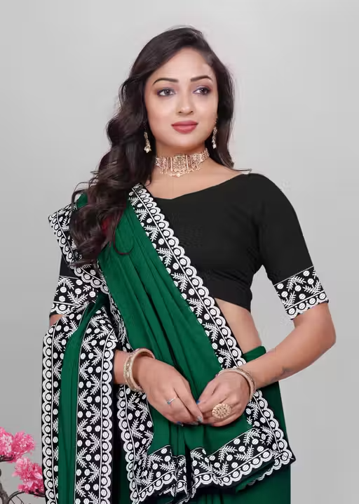 Plain Georgette Saree Enhanced with Designer Lace Border - Image 3