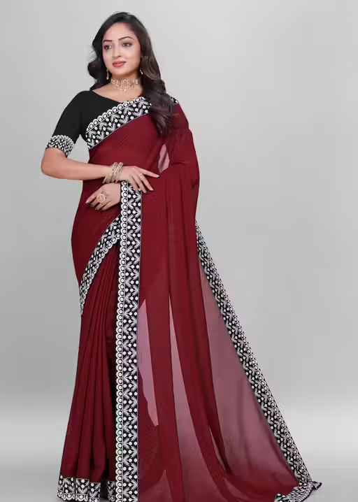 Plain Georgette Saree Enhanced with Designer Lace Border