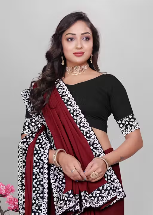 Plain Georgette Saree Enhanced with Designer Lace Border - Image 2