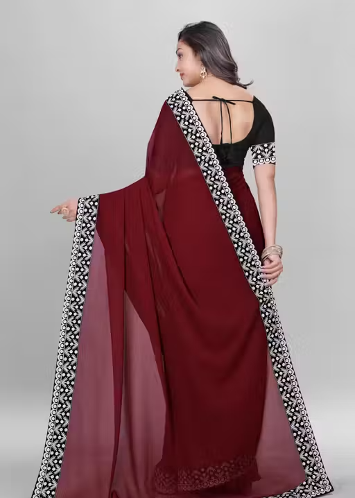 Plain Georgette Saree Enhanced with Designer Lace Border - Image 3