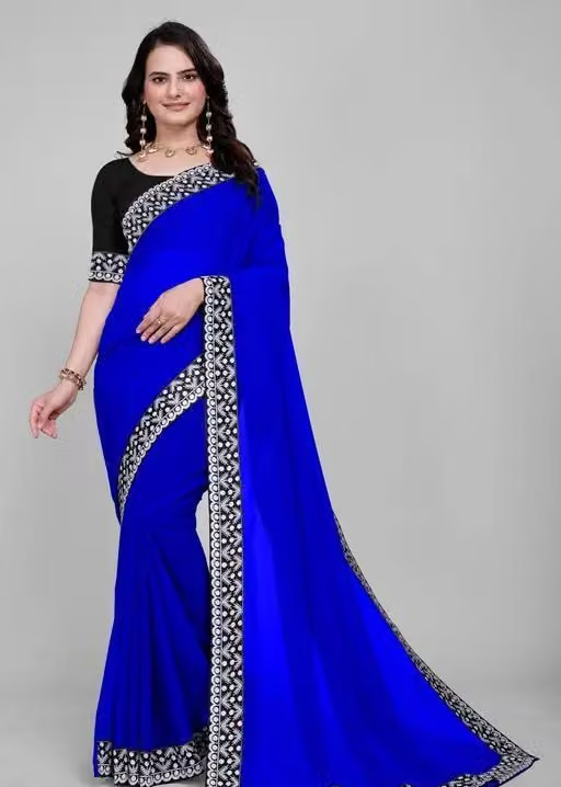 Plain Georgette Saree Enhanced with Designer Lace Border