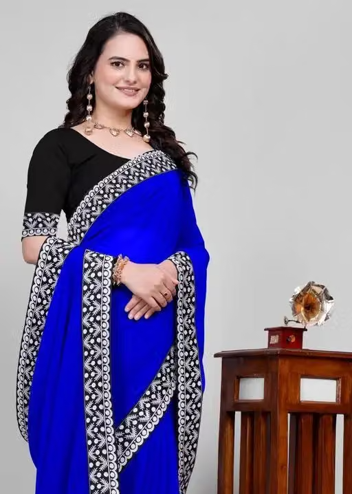 Plain Georgette Saree Enhanced with Designer Lace Border - Image 2