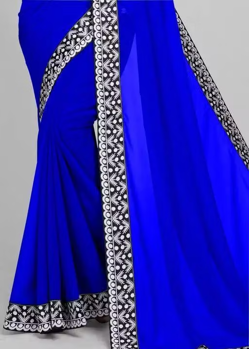 Plain Georgette Saree Enhanced with Designer Lace Border - Image 4