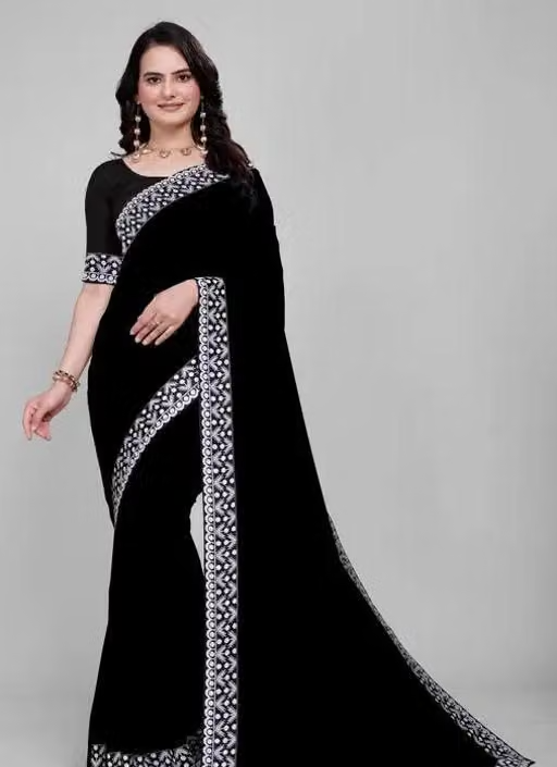 Plain Georgette Saree Enhanced with Designer Lace Border