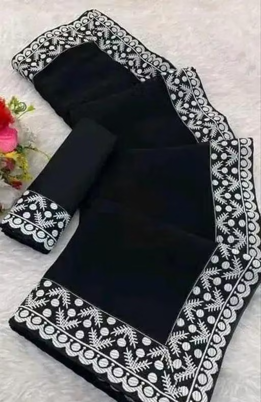 Plain Georgette Saree Enhanced with Designer Lace Border - Image 4