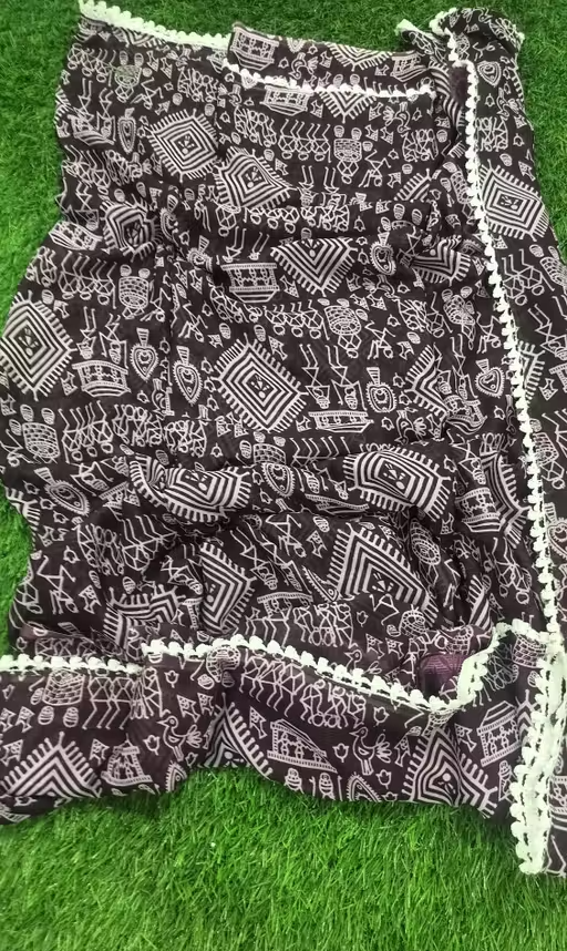 Gullak New Printed Georgette Saree with Warli Print and Pom -Pom border - Image 2