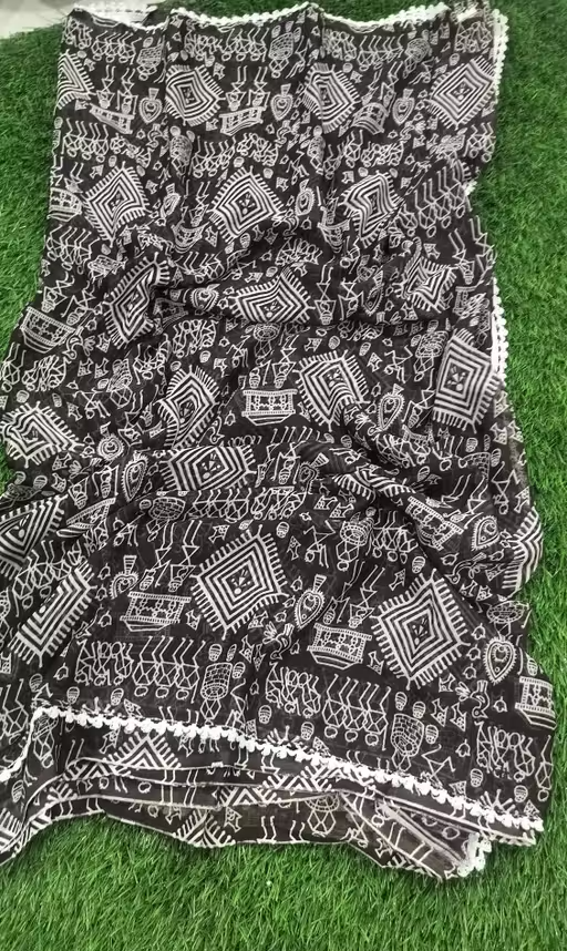 Gullak New Printed Georgette Saree with Warli Print and Pom -Pom border - Image 2