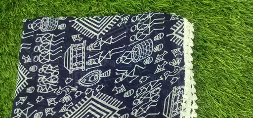 Gullak New Printed Georgette Saree with Warli Print and Pom -Pom border - Image 3