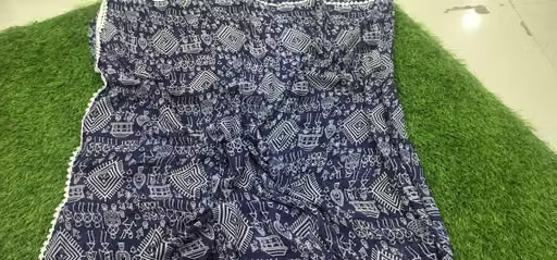 Gullak New Printed Georgette Saree with Warli Print and Pom -Pom border - Image 4