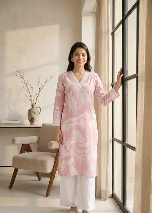 Printed Cotton Kurta Palazzos Fit/ for Women - Image 3