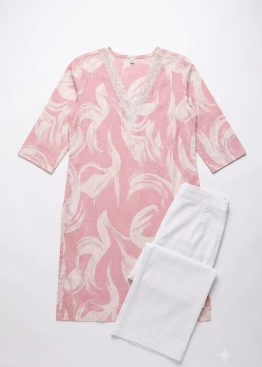 Printed Cotton Kurta Palazzos Fit/ for Women - Image 4