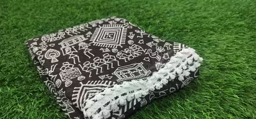 Gullak New Printed Georgette Saree with Warli Print and Pom -Pom border - Image 2