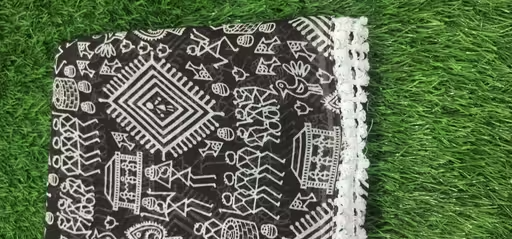 Gullak New Printed Georgette Saree with Warli Print and Pom -Pom border - Image 4