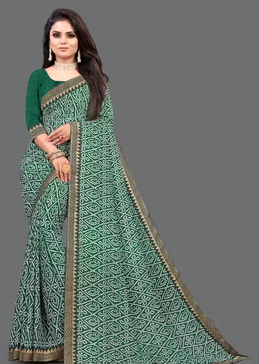 Maharani Daily Wear Bollywood Style Bandhani Printed Saree For Women with Unstitch Blouse Piece