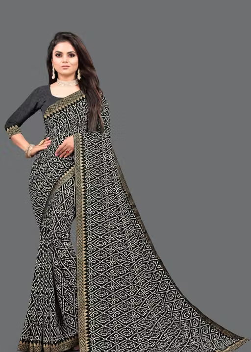 Maharani Daily Wear Bollywood Style Bandhani Printed Saree For Women with Unstitch Blouse Piece