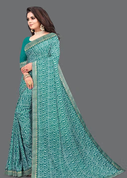Maharani Daily Wear Bollywood Style Bandhani Printed Saree For Women with Unstitch Blouse Piece - Image 3