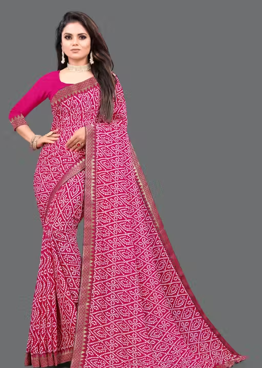Maharani Daily Wear Bollywood Style Bandhani Printed Saree For Women with Unstitch Blouse Piece
