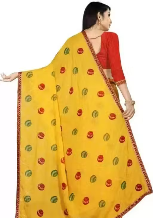 Trending Foil Saree All new Design (Yellow) , bandhani sarees , bandhni sarees , bandhej sarees , bandhani sarees new collection , trending sarees , foil print sarees , soft georgette sarees , pure georgette sarees - Image 4