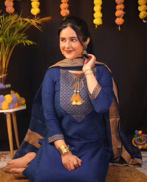 cotton embroidered kurti pant set for women||pure cotton kurti pant set||festive cotton kurti pant set - Image 3