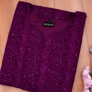 Kurti (wine kurti)/ Chikankari Embroidery Sequince Work On Kurta