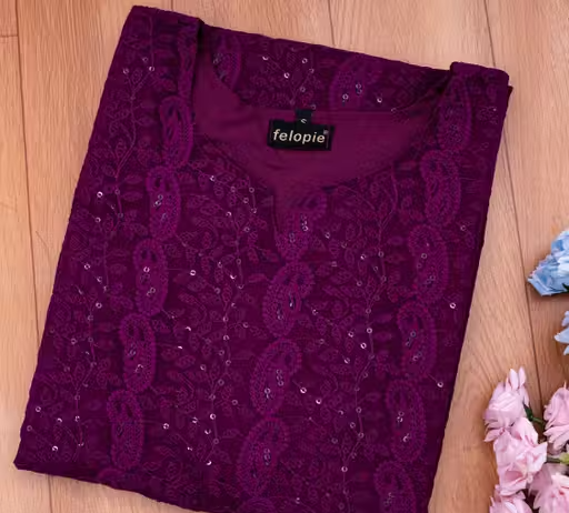 Kurti (wine kurti)/ Chikankari Embroidery Sequince Work On Kurta