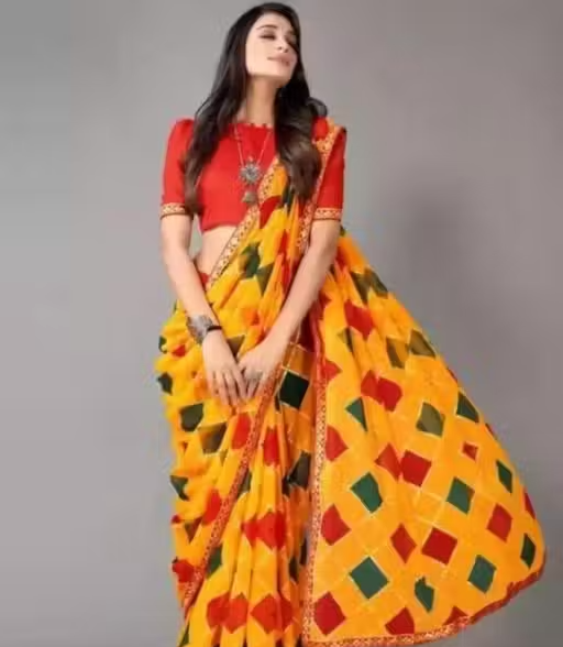 Trending Foil Saree All new Design (Yellow) - Image 2