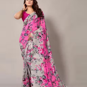 Yashika Women's Georgette Floral Printed Saree with Blouse Piece