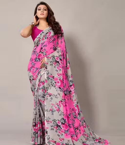 Yashika Women's Georgette Floral Printed Saree with Blouse Piece