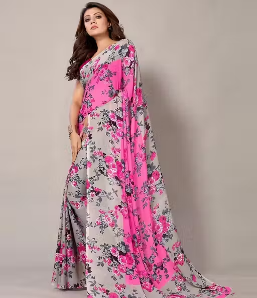 Yashika Women's Georgette Floral Printed Saree with Blouse Piece - Image 2