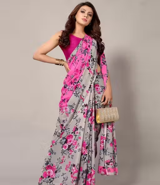 Yashika Women's Georgette Floral Printed Saree with Blouse Piece - Image 3
