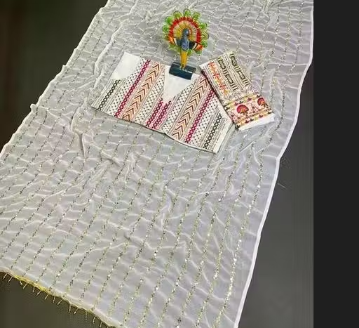 Georgette Embroidered Elegant White Color Sreee With Blouse || Saree For Women || Trending Saree For Women || Bollywood Stylish Fancy Party Wear Wedding Festive Bridal Sari - Image 2