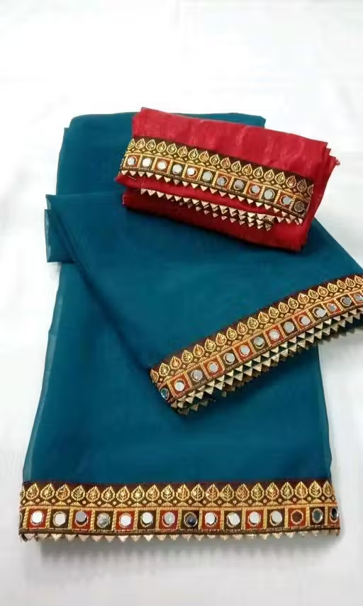 NEW Georgette MIRROR LACE SAREE