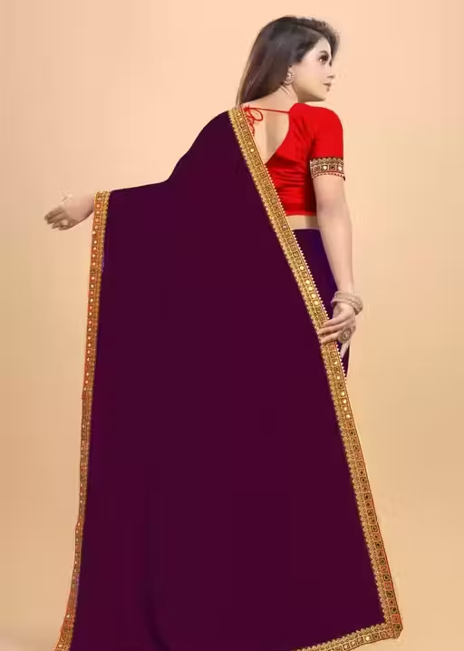 NEW Georgette MIRROR LACE SAREE - Image 3