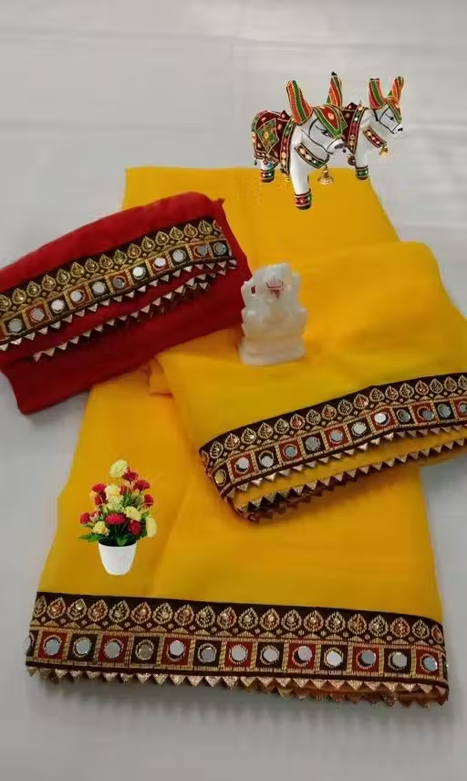 NEW Georgette MIRROR LACE SAREE - Image 2