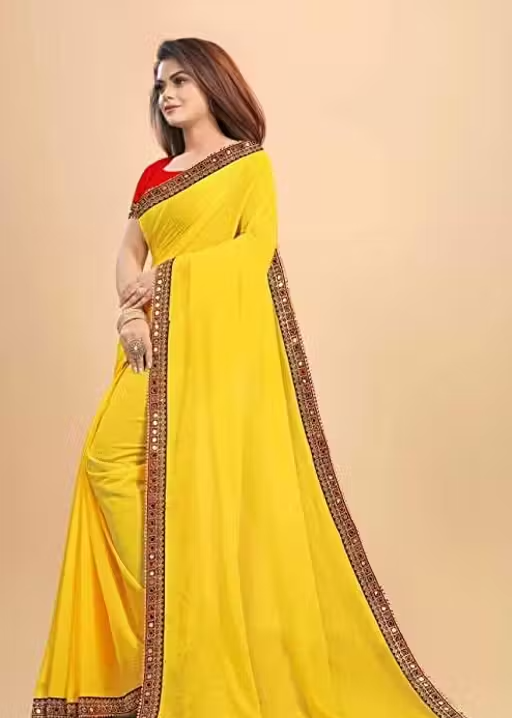 NEW Georgette MIRROR LACE SAREE - Image 4