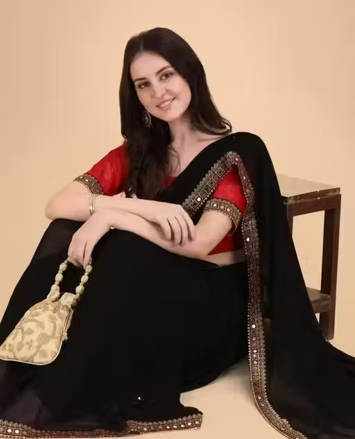 NEW Georgette MIRROR LACE SAREE - Image 3