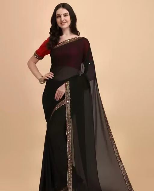 NEW Georgette MIRROR LACE SAREE - Image 4