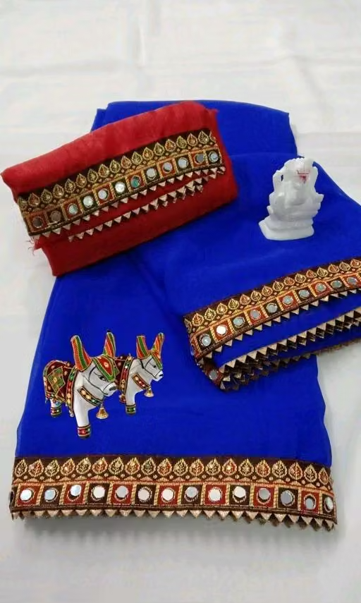 NEW Georgette MIRROR LACE SAREE