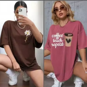 Fancy Stylish Printed Oversized Round Neck Women's T-Shirts (Combo Pack of 2)