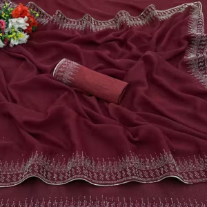 Women's Hot Fixing Poly Georgette Saree with Unstitched PARTYWEAR SAREE