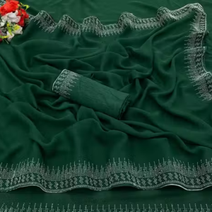 Women's Hot Fixing Poly Georgette Saree with Unstitched PARTYWEAR SAREE
