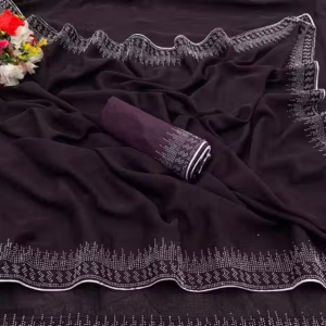 Women's Hot Fixing Poly Georgette Saree with Unstitched PARTYWEAR SAREE