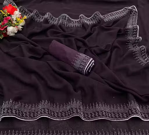 Women's Hot Fixing Poly Georgette Saree with Unstitched PARTYWEAR SAREE