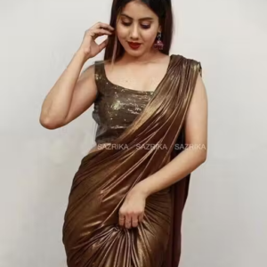 Coffee Lycra Blend Saree With Blouse