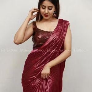 Maroon Lycra Blend Saree With Blouse