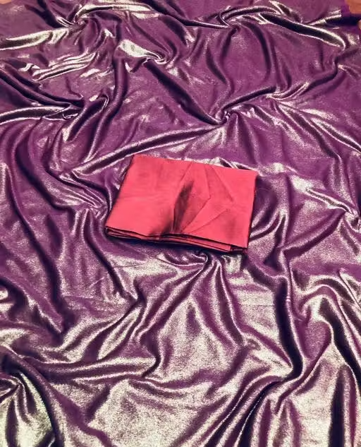 Wine Coloured Lycra Blend Saree With Blouse - Image 4