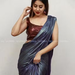 Blue Lycra Blend Saree With Blouse